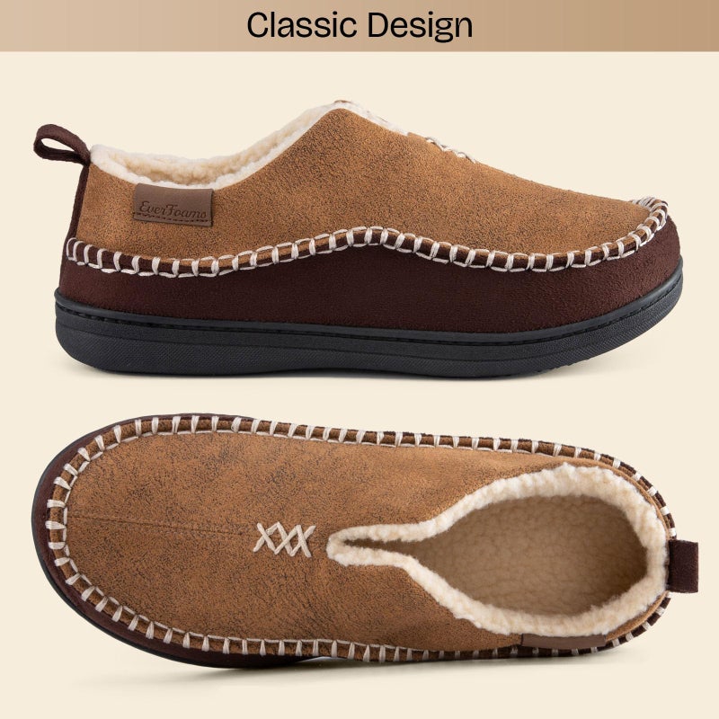 EverFoams Men's Moccasin Slippers Memory Foam Indoor/Outdoor Warm Suede House Shoes with Fuzzy Sherpa Lining (Tan, Size 11 M US) - Image 3